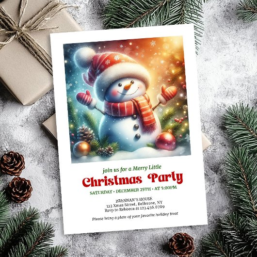 Cozy cartoon snowman invite holiday cheer editable kaart