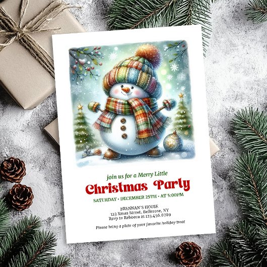 Cozy cartoon snowman invite joyful party printable kaart