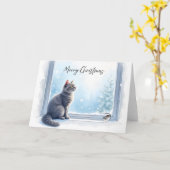 Cozy Cat and Mouse by Window Christmas Watercolor  Kaart (Gele Bloem)