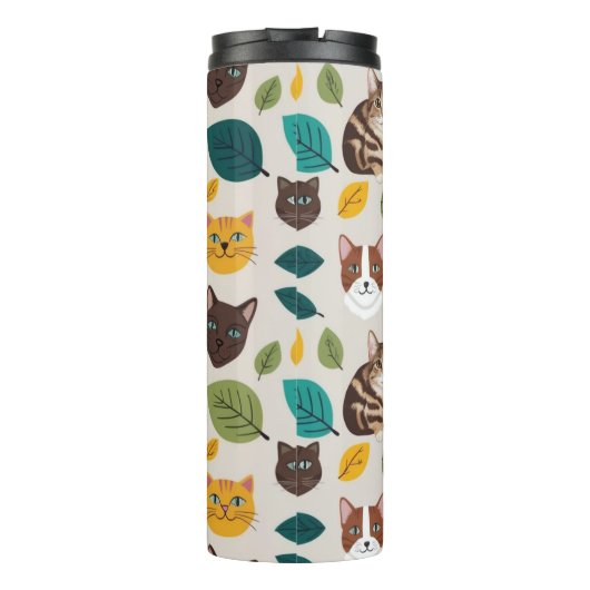 Cozy Cat & Autumn Leaves Seamless Pattern - Whimsi Thermosbeker (Achterkant)