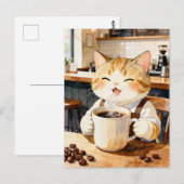 Cozy Cat Barista Watercolor Art Briefkaart (Voorkant / Achterkant)