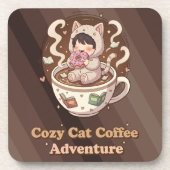 Cozy Cat Coffee Adventure Art Bier Onderzetter (Voorkant)