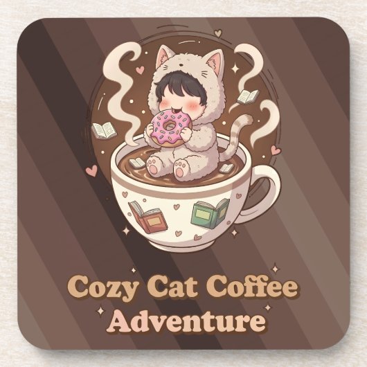 Cozy Cat Coffee Adventure Art Bier Onderzetter (Voorkant)