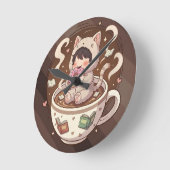 Cozy Cat Coffee Adventure Art Ronde Klok (Hoek)
