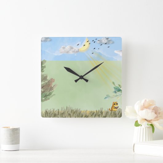 Cozy Cat Decor Wall Clock Vierkante Klok (Huis)