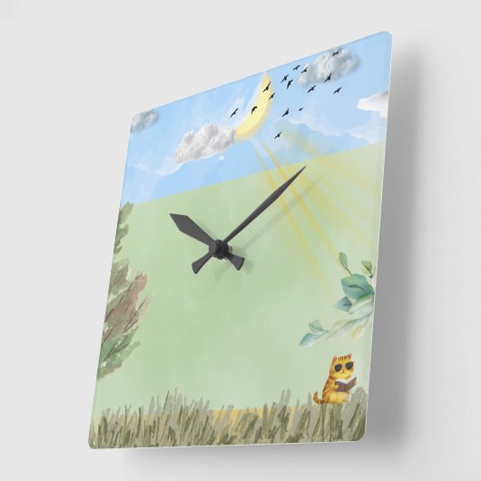 Cozy Cat Decor Wall Clock Vierkante Klok (Hoek)