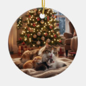 Cozy Cat Family Christmas Tree - Mama & Kitten Keramisch Ornament (Voorkant)