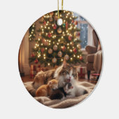 Cozy Cat Family Christmas Tree - Mama & Kitten Keramisch Ornament (Links)