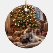 Cozy Cat Family Christmas Tree - Mama & Kitten Keramisch Ornament (Achterkant)
