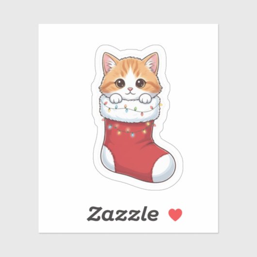 Cozy Cat in Christmas Stocking Cute Holiday Sticker (Vel)