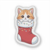 Cozy Cat in Christmas Stocking Cute Holiday Sticker (Voorkant)