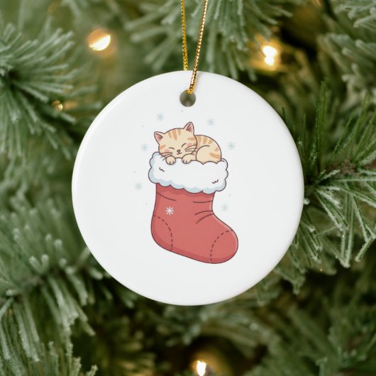 Cozy Cat in Christmas Stocking - Sleeping Kitten  Keramisch Ornament (Boom)