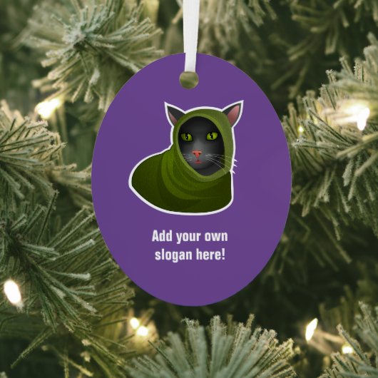 Cozy Cat in Hooded Outfit, Hacker Kat - eigen teks Metalen Ornament (Insitu)