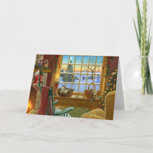 Cozy cat Kerstmis Feestdagen Kaart