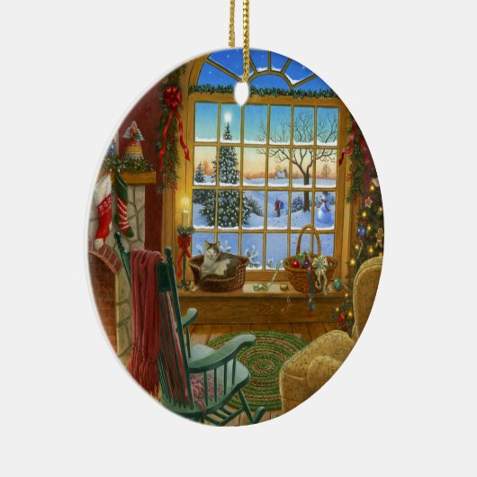 Cozy cat Kerstmis Keramisch Ornament (Rechts)