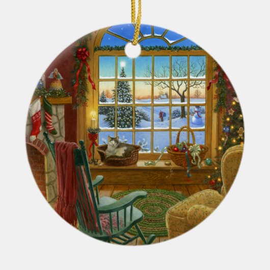 Cozy cat Kerstmis Keramisch Ornament (Voorkant)