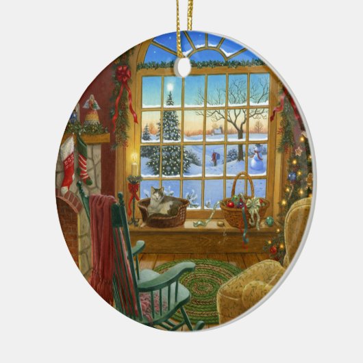 Cozy cat Kerstmis Keramisch Ornament (Links)