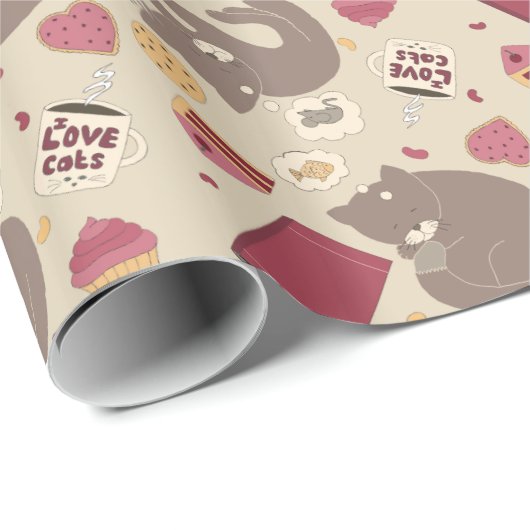 Cozy Cat Lovers Collage Cadeaupapier (Rol Hoek)