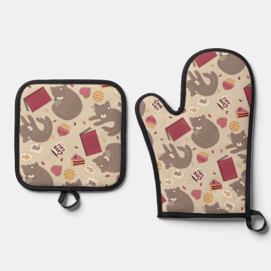 Cozy Cat Lovers Collage Ovenwant & Pannenlap Set (Voorkant)
