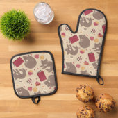 Cozy Cat Lovers Collage Ovenwant & Pannenlap Set (Top down)