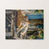 Cozy Cat Sleeping in Garden on Bench Legpuzzel (Horizontaal)