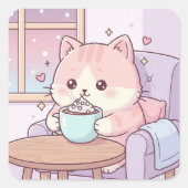 Cozy Cat Sticker – Cute Kawaii Pastel (Voorkant)