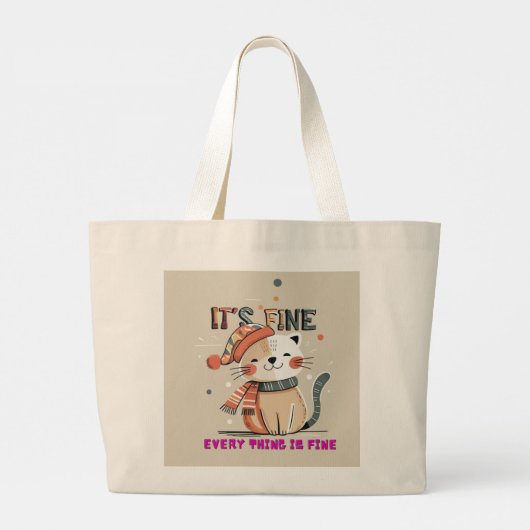 Cozy Cat Vibes – Everything is Fine Tote Grote Tote Bag (Achterkant)
