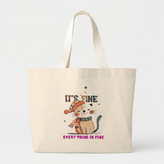 Cozy Cat Vibes – Everything is Fine Tote Grote Tote Bag