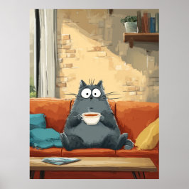 Cozy Cat with Coffee Poster