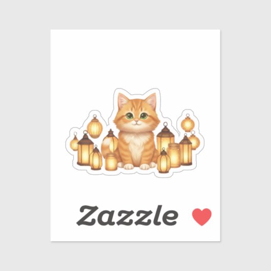 Cozy Cat with Glowing Lanterns New Year Sticker (Vel)