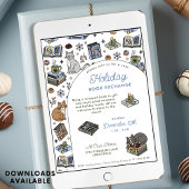 Cozy Cats Holiday Book Exchange Hand Drawn Kaart