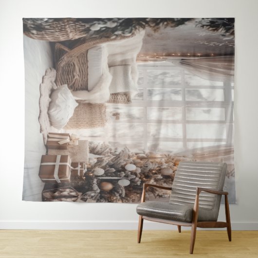 Cozy Chair, Snowy Window & Elegant Tree Backdrop Wandkleed (In Situ (horizontaal))