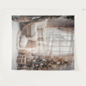 Cozy Chair, Snowy Window & Elegant Tree Backdrop Wandkleed (Voorkant (horizontaal))