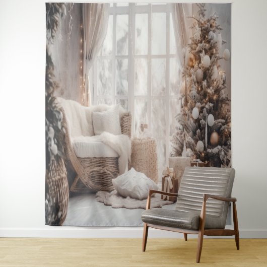 Cozy Chair, Snowy Window & Elegant Tree Backdrop Wandkleed (In situ)