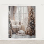 Cozy Chair, Snowy Window & Elegant Tree Backdrop Wandkleed (Voorkant)