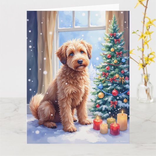 Cozy Christmas Bouvier des Flandres Art Kaart (Gele Bloem)
