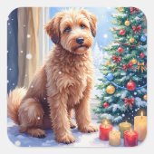 Cozy Christmas Bouvier des Flandres Art Vierkante Sticker (Voorkant)