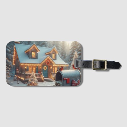 Cozy Christmas Cabin Winter Wonderland Bagagelabel (Voorkant (horizontaal))