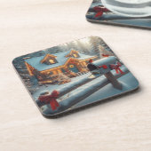 Cozy Christmas Cabin Winter Wonderland Bier Onderzetter (Linkerzijde)