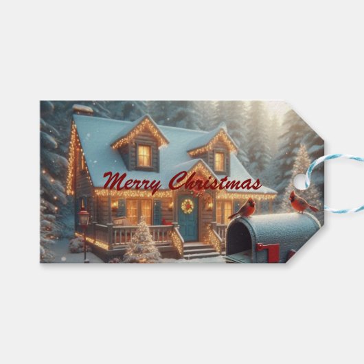 Cozy Christmas Cabin Winter Wonderland Cadeaulabel (Voorkant (Horizontaal))