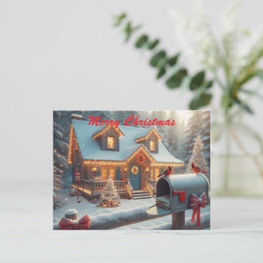 Cozy Christmas Cabin Winter Wonderland Feestdagenkaart (Staand voorkant)