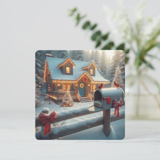 Cozy Christmas Cabin Winter Wonderland Feestdagenkaart (Staand voorkant)