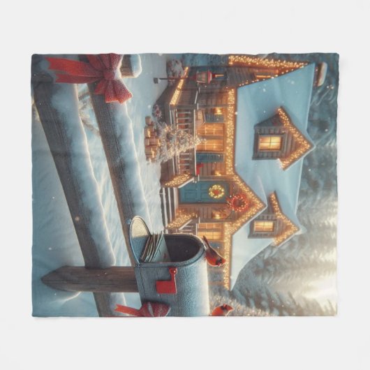 Cozy Christmas Cabin Winter Wonderland Fleece Deken (Voorkant (Horizontaal))