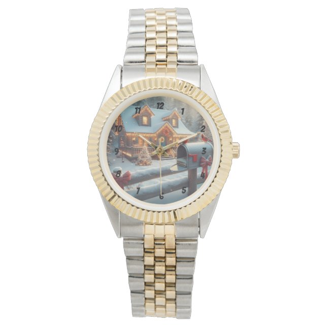 Cozy Christmas Cabin Winter Wonderland Horloge (Voorkant)