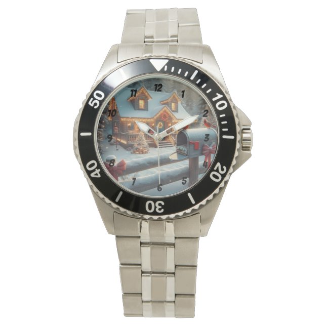 Cozy Christmas Cabin Winter Wonderland Horloge (Voorkant)