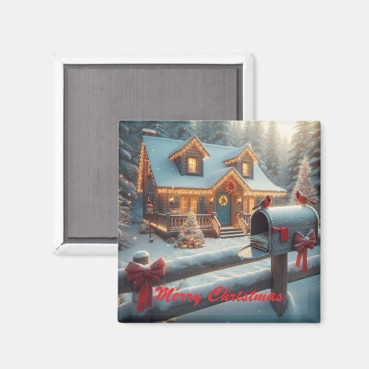 Cozy Christmas Cabin Winter Wonderland Magneet (Voorkant / Achterkant)