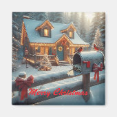 Cozy Christmas Cabin Winter Wonderland Magneet (Voorkant)