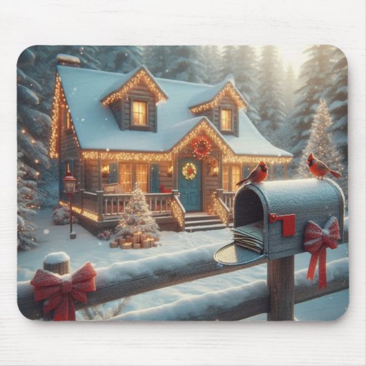 Cozy Christmas Cabin Winter Wonderland Muismat (Voorkant)