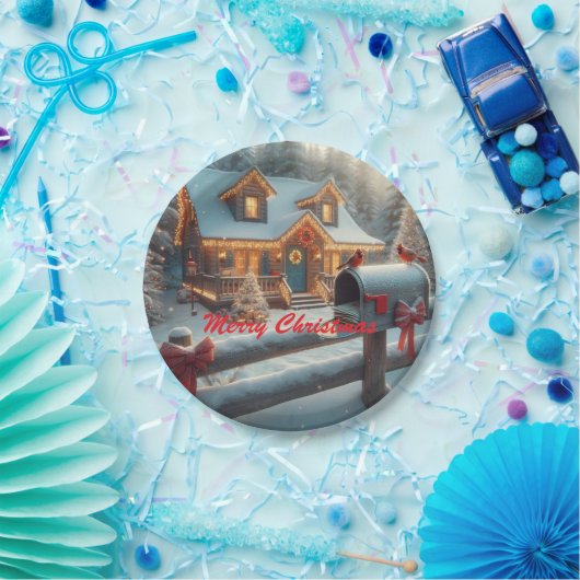 Cozy Christmas Cabin Winter Wonderland Papieren Bordje (Feest)