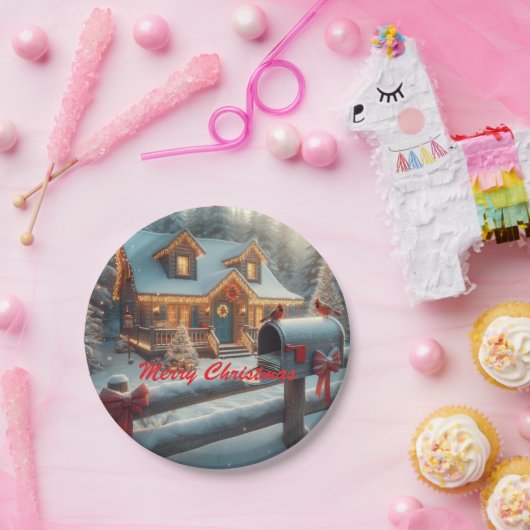 Cozy Christmas Cabin Winter Wonderland Papieren Bordje (Feest)